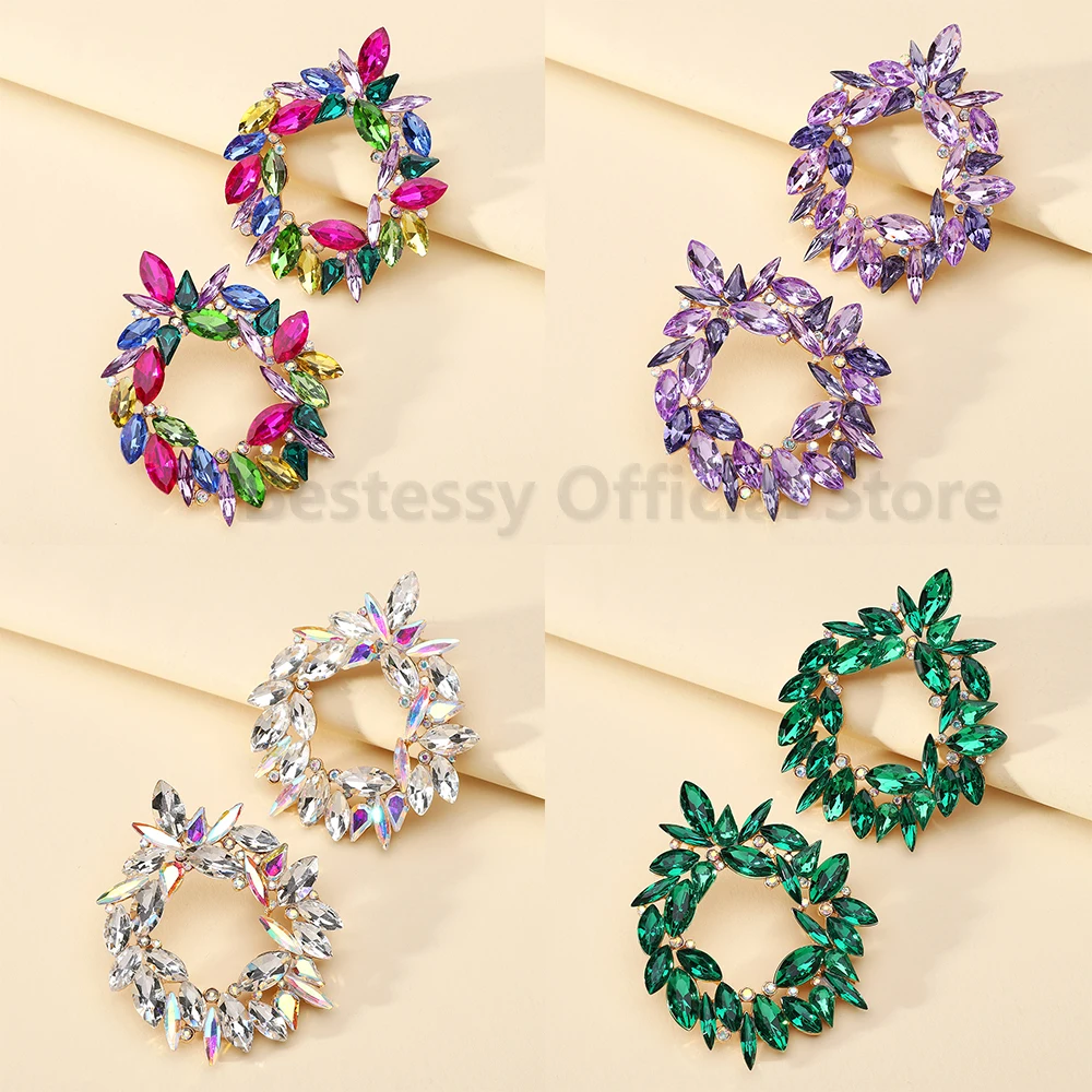 أقراط مرصعة بالكريستال بالكامل هندسية ملونة للنساء ، مجوهرات بوهيمية ، فاخرة ، تصميم أنيق ، هدية عيد الميلاد ، موضة الفتيات #5