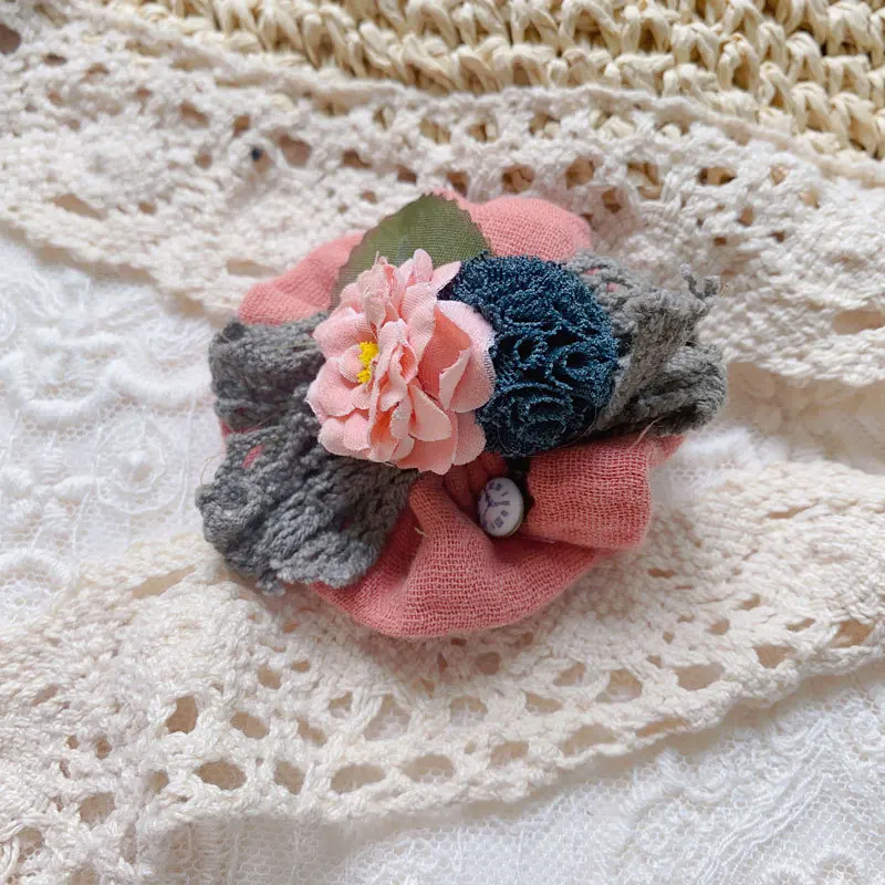 Johnature Mori Women Sweet Cute Vintage Versatile Fabric Flower Shape Brooch New Casual Japanese Linen Floral Accessory