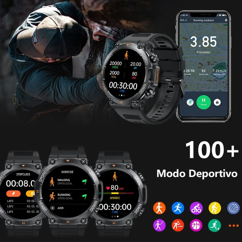 Outdoor Smartwatch MD56 Fit com Android e iOS Bluetooth Watch 1,39 polegadas Full Touch Screen GPS Posicionamento Vários Esportes