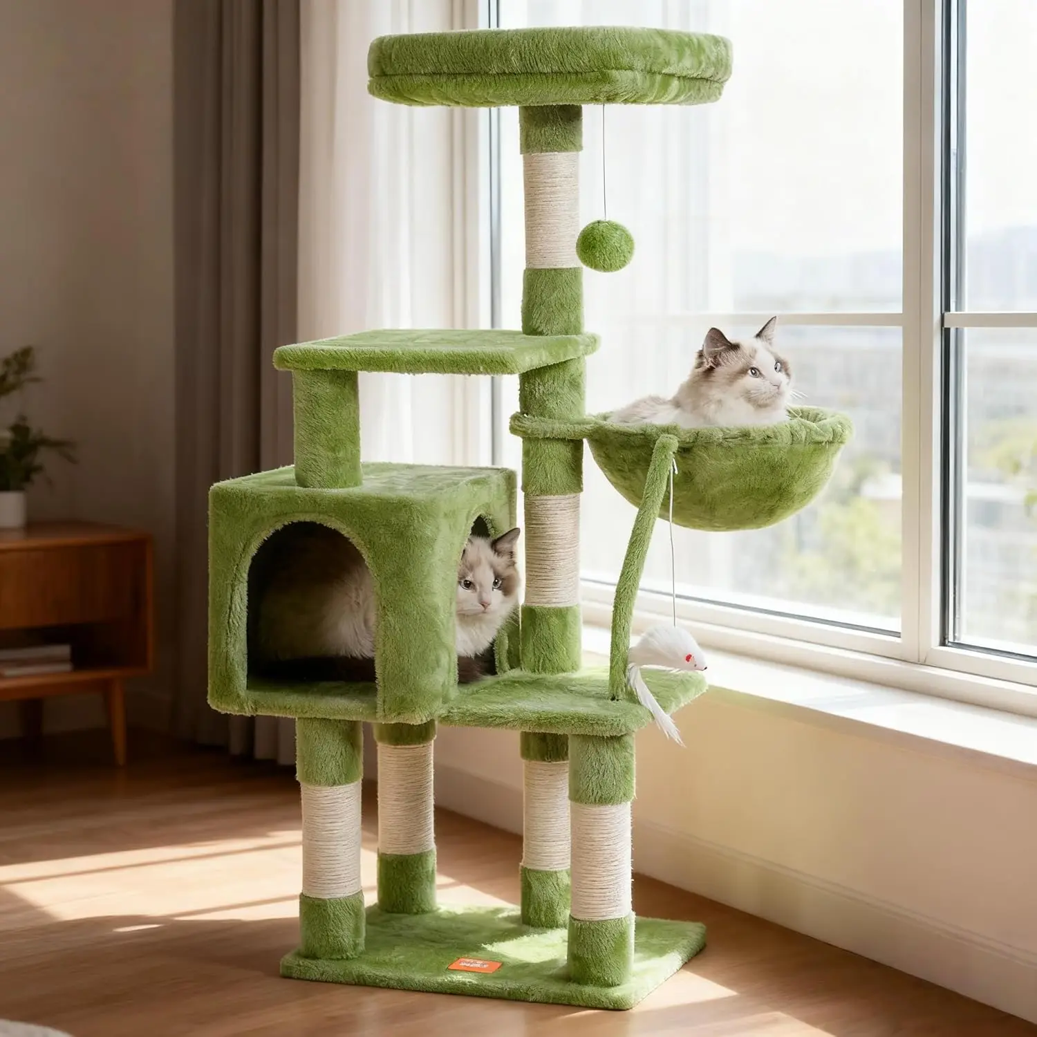 

Cat Tree with Toy, Cat Tower Condo for Indoor Cats, Cat House with Padded Plush Perch, Cozy Hammock and Sisal Scratching