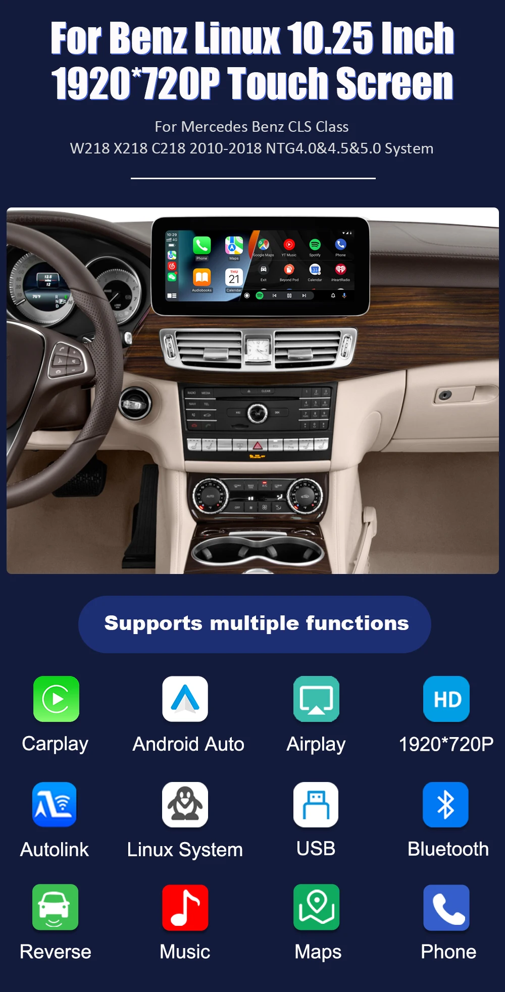10.25“ Linux Autoradio For Mercedes Benz CLS Class W218 X218 2010-2018 Multimedia Player Wireless Carplay Android Auto BT GPS