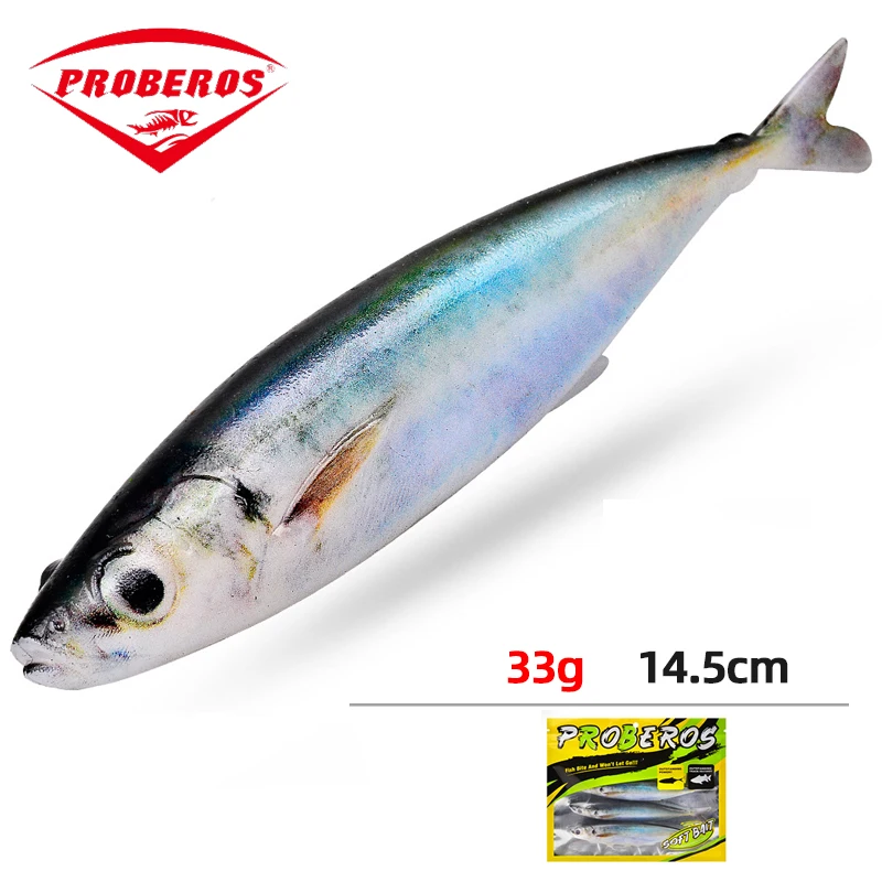 PRO BEROS 3 piezas Señuelo de simulación de sardina realista 14.5cm 33g Cebo blando de macarela sin anzuelo Equipo de pesca al por mayor