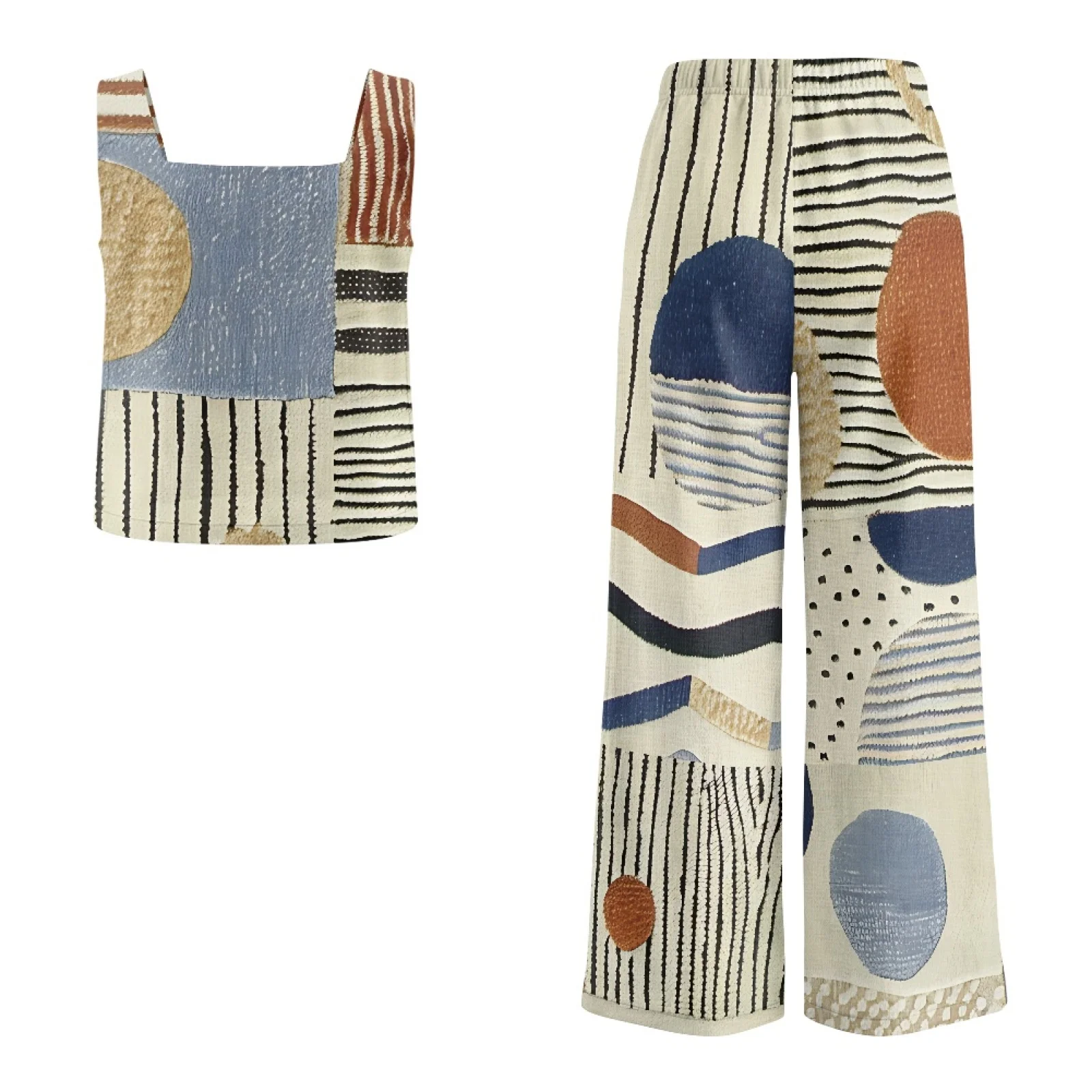INSTANTARTS Women’s Linen Vest Set Women’s Wide-leg Trousers Lightweight Breathable Soft Comfortable Quick-dry Outfit Abstract view 4