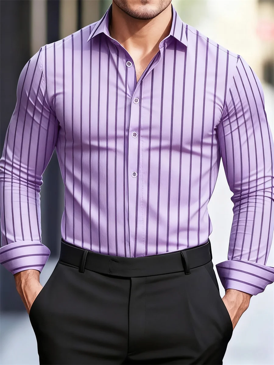 2025 New Men's Business Casual Vertical Striped Long-Sleeved Shirt Professional Formal Shirt Multiple Colors Optional