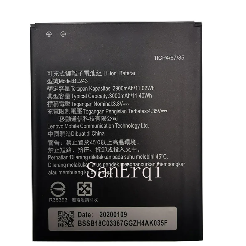 100% New BL243 Mobile Phone Battery for lenovo K3 Note K3 music lemon/A7000 K50-T5 A7000 A5500 A5600 A7600 Battery Batteria