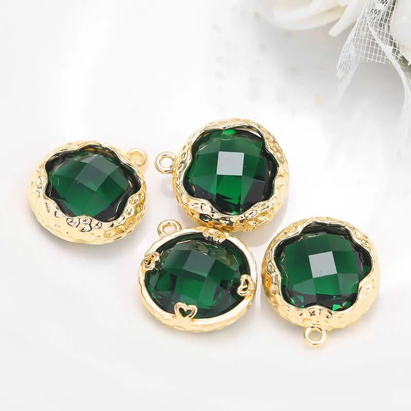 4 pièces 14x16MM haute qualité Champagne couleur or laiton coloré verre rond fleur breloques pendentifs bijoux à bricoler soi-même accessoires