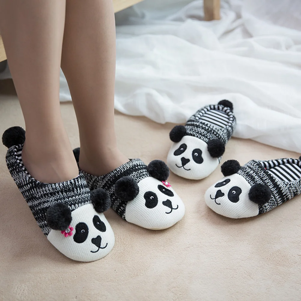 

Cute Panda Cotton Slippers Warm Winter Home Shoes Comfortable Indoor Floor Slippers For Kids Women Men 24Cm Size 35-36