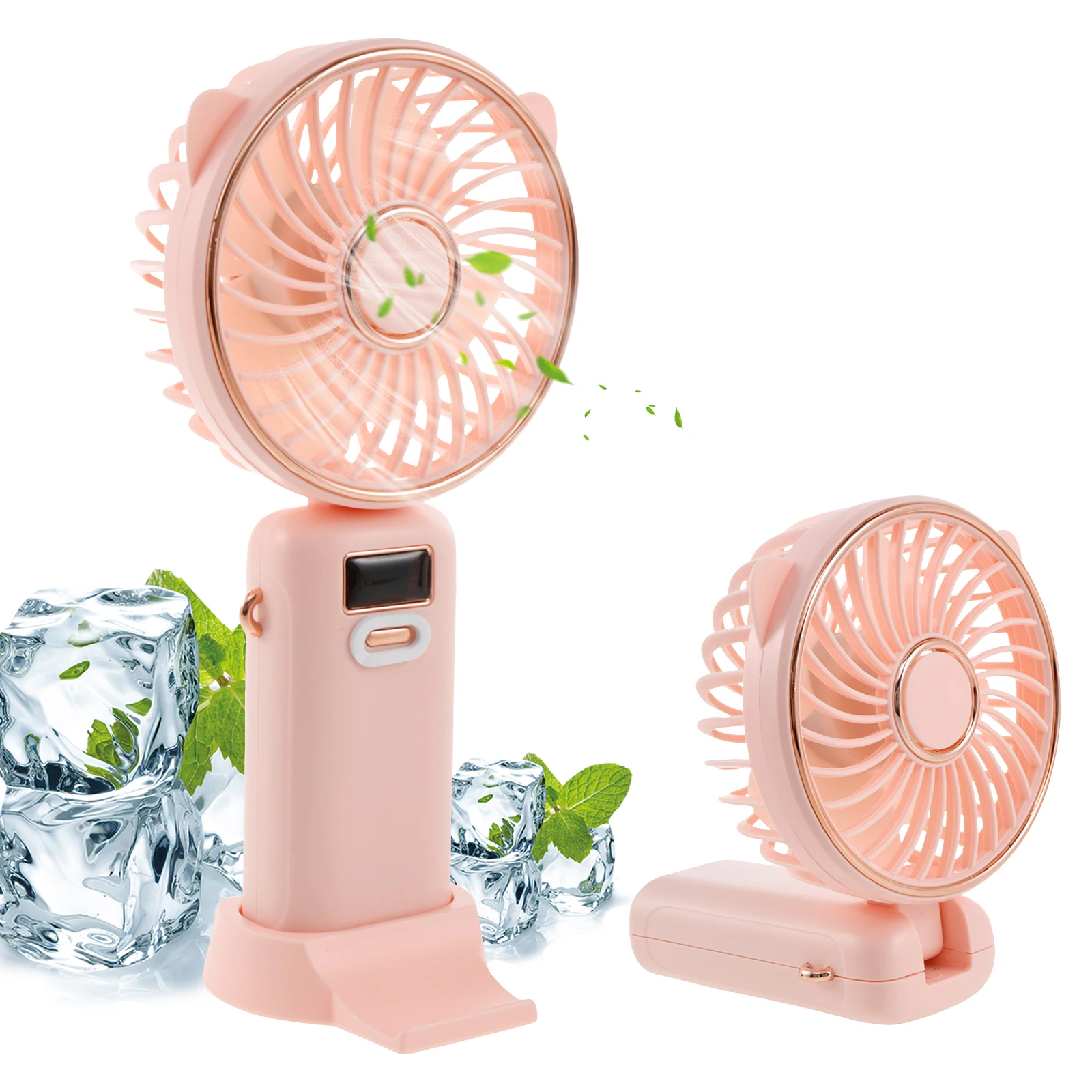 Portable Handheld Fan with Digital Display 2400mAh Rechargeable Handheld Cooling Fan 5 Speed Personal Fan 90° Foldable Desk Fan