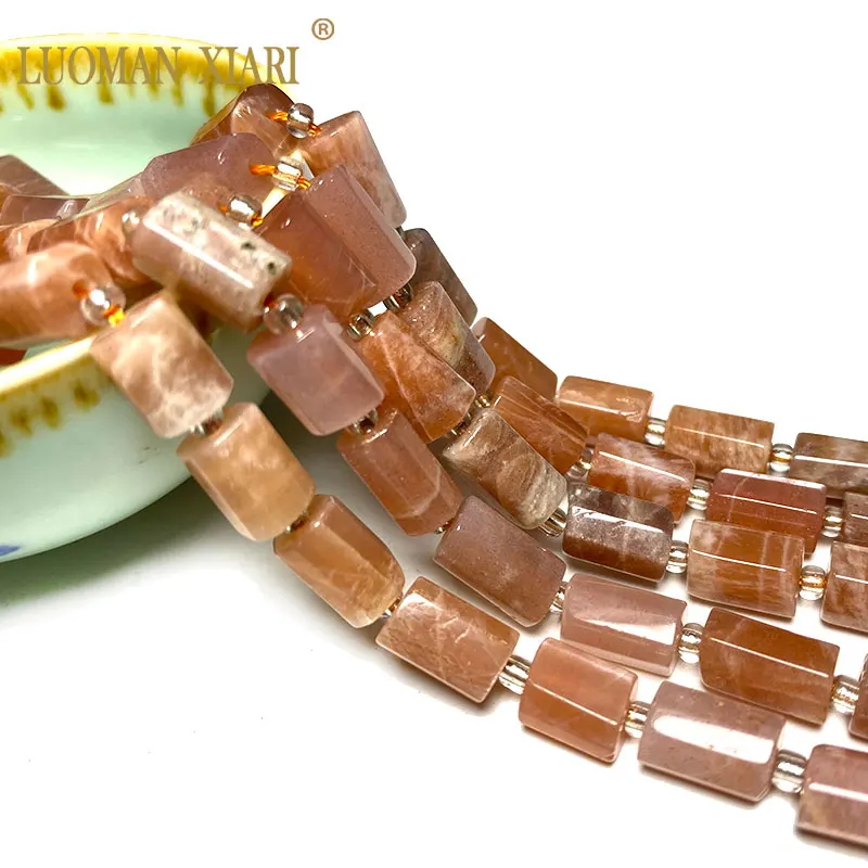 Fine 100% Natural Stone Orange Sunstone Loose Faceted Cylinder Gemstone Spacer Beads For Jewelry Making DIY Bracelet 6*10mm