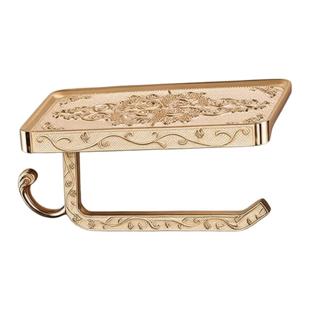 Carved Pattern Toilet Paper Holder with Shelf Wall Mounted for Bathroom Space Aluminum Material Suitable for Humid Conditions