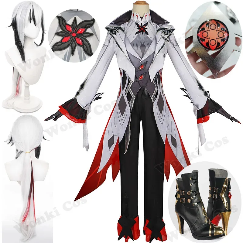 Костюм для косплея, парик, игра Impact Fontaine Fatui The Knave Arlecchino, обувь для косплея, ботинки, женская одежда
