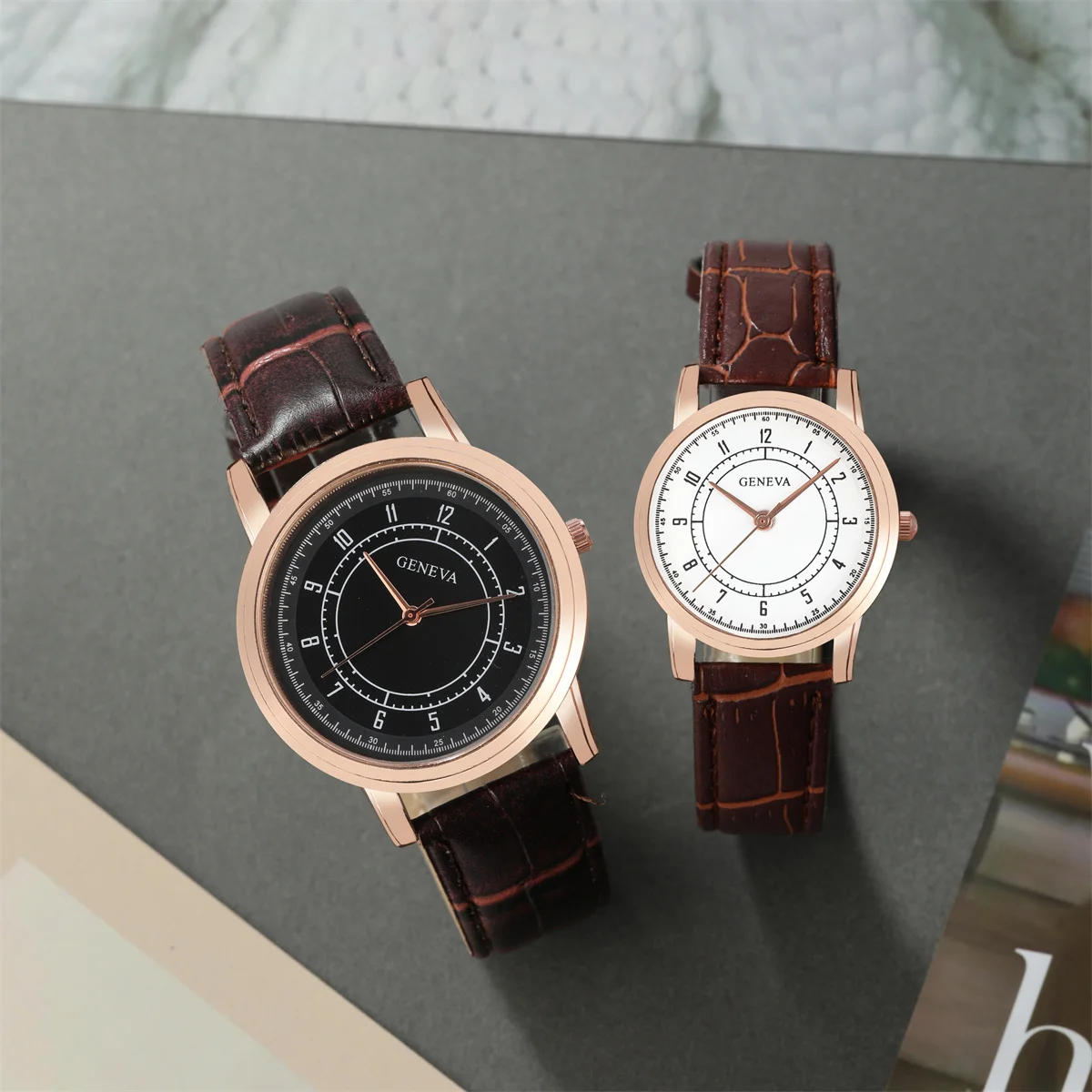 2PCS Fashion Couple Set Watches Luxury Men Women Business Casual Leather Quartz Watch Simple Brown Wristwatch