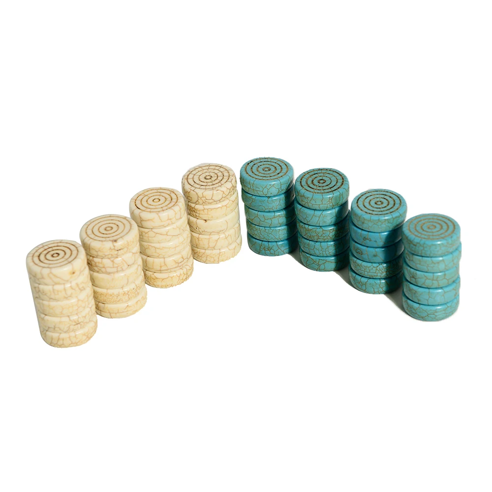 40 Pieces of Checkers with White and Blue Dual Color Circular Thread Pattern Checkers  Turquoise Stone Material Checkers