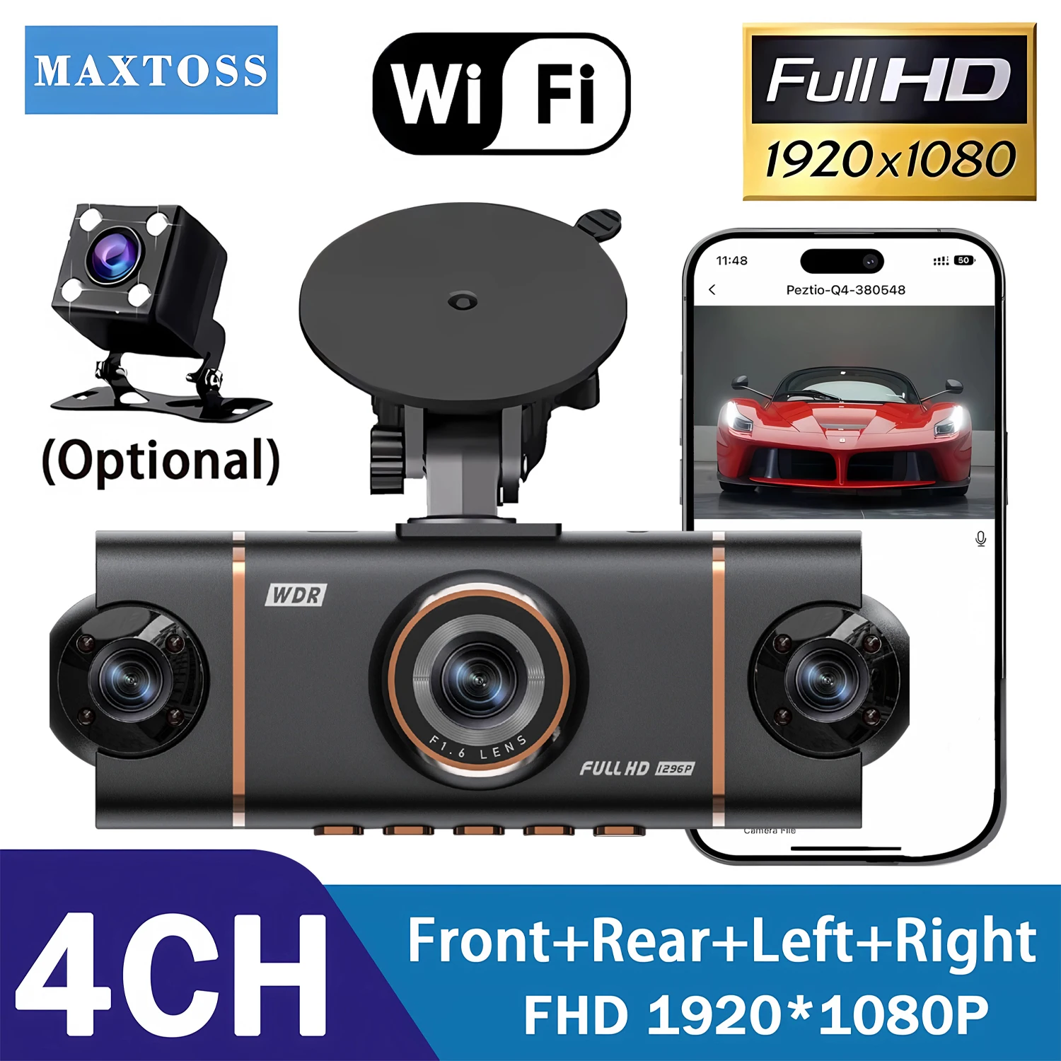 

4 Channel Car DVR UHD 1080P 4-Lens Inside Vehicle Dash Cam 360° All Sides Car Camera Wifi Video Driving Registrator Black Box