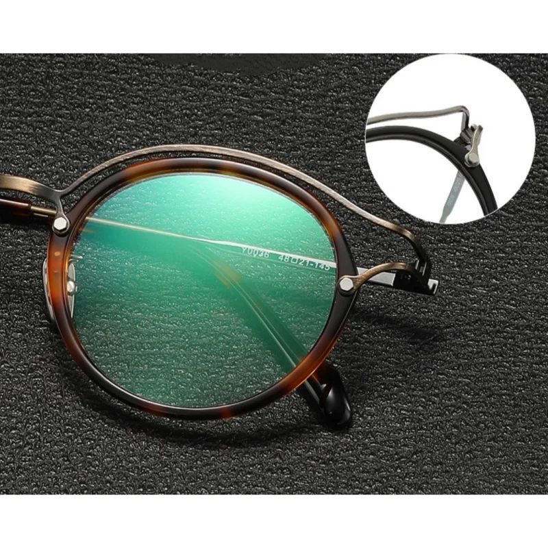 إطارات النظارات اليابانية المصنوعة يدويا الرجعية جولة خلات التيتانيوم النقي النظارات البصرية الرجال والنساء إطار النظارات #4