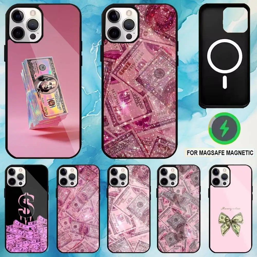 

Pink Dollars Banknote Design Phone Case For iPhone17,16,15,14,13,12,11 Plus,Pro Max Magnetic For Magsafe Wireless Charging