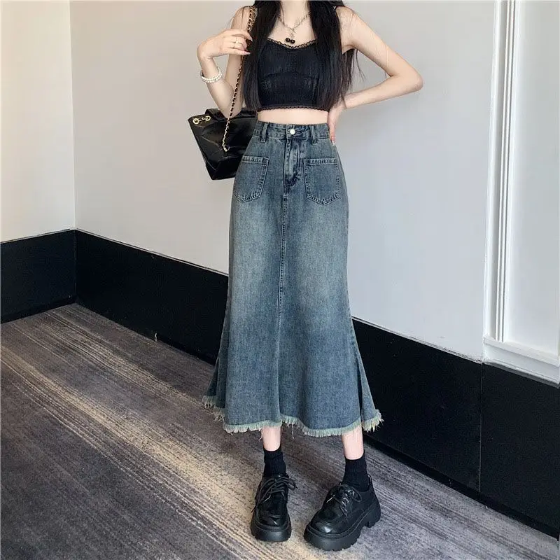 

Elegant mid-length versatile fishtail skirt2024High-waisted denim skirt for petite women that makes you look taller, trendy wome
