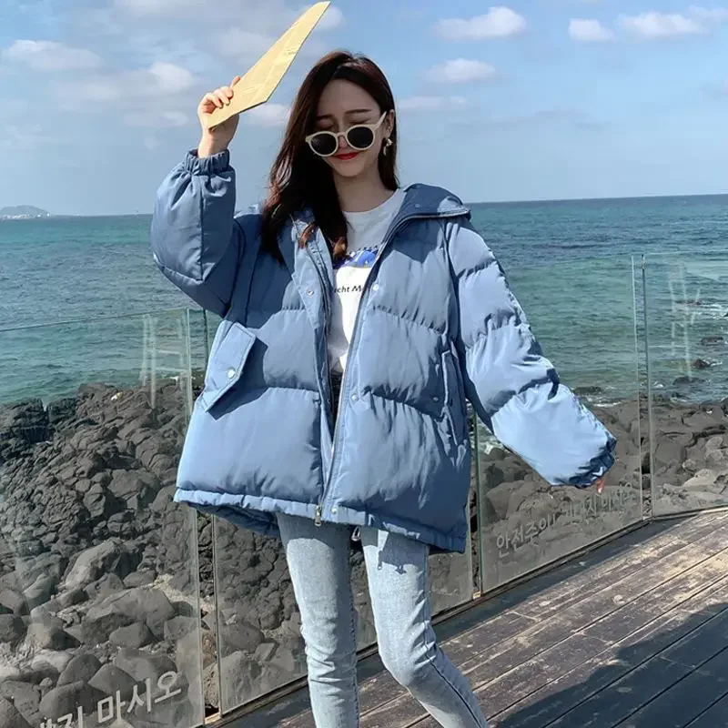 New 2023 Women Short Jacket Winter Thick Hooded Cotton Padded Coats Female Korean Loose Puffer Parkas Ladies Oversize Outwear