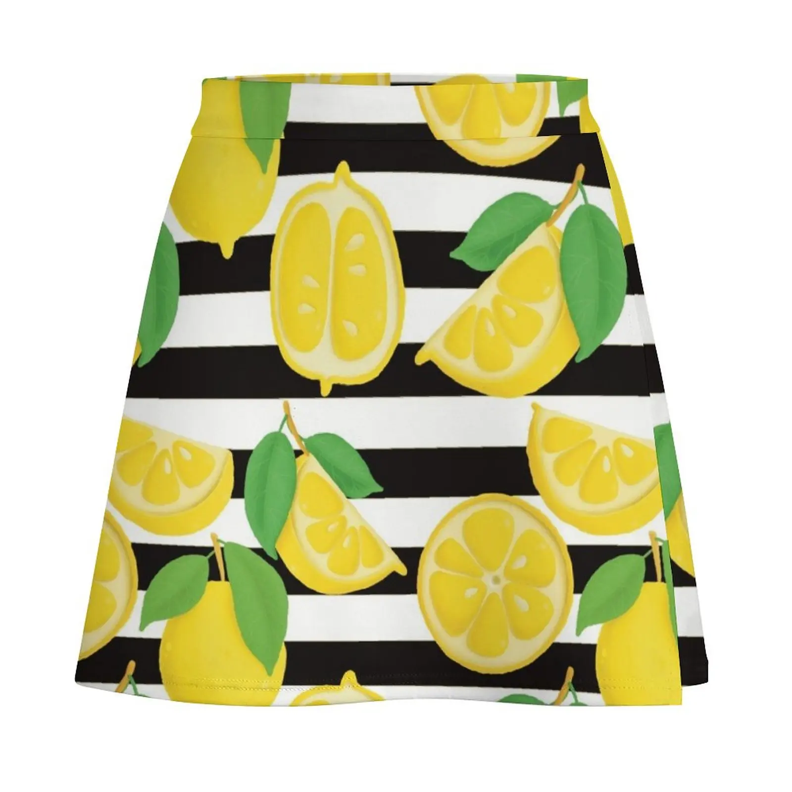 Pattern with lemons on blackandwhite striped background Mini Skirt sexy skirt skirt set new in dresses Mini