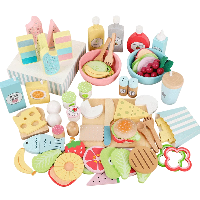 Giocattoli di simulazione in legno per bambini, set di giochi di finzione, giocattoli educativi da cucina, regali di compleanno, regali di festa
