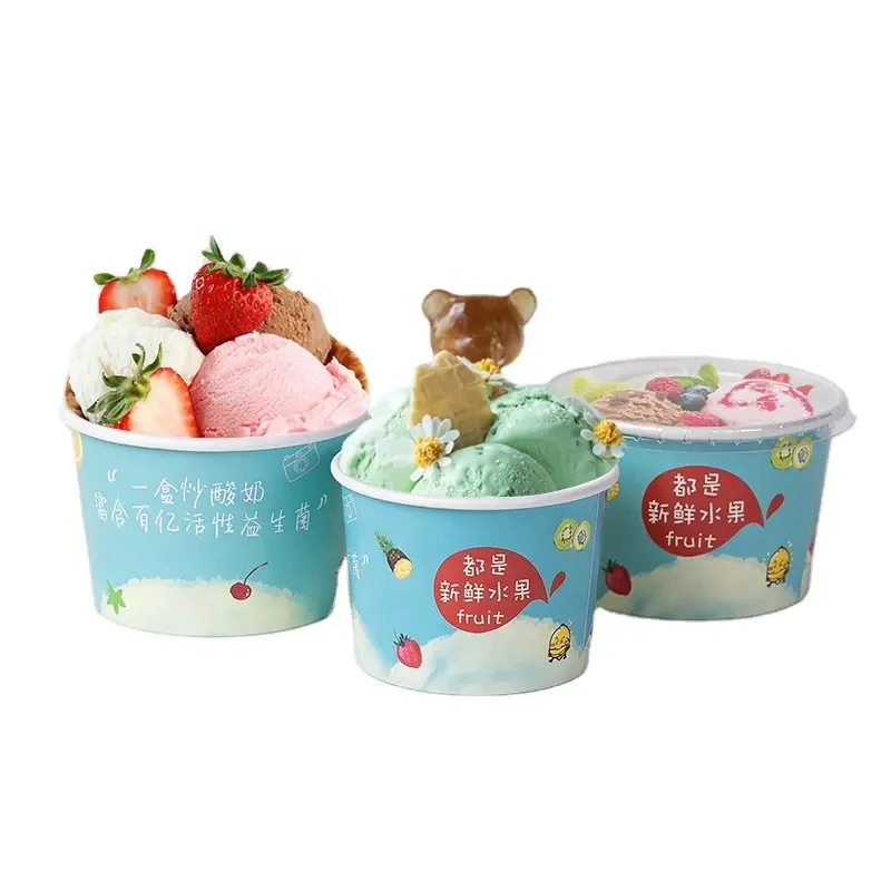 Customized productCustomized printing Disposable Paper Ice Cups Dessert Food Party Supplies Treat Cups Bowls for Sundae Fr