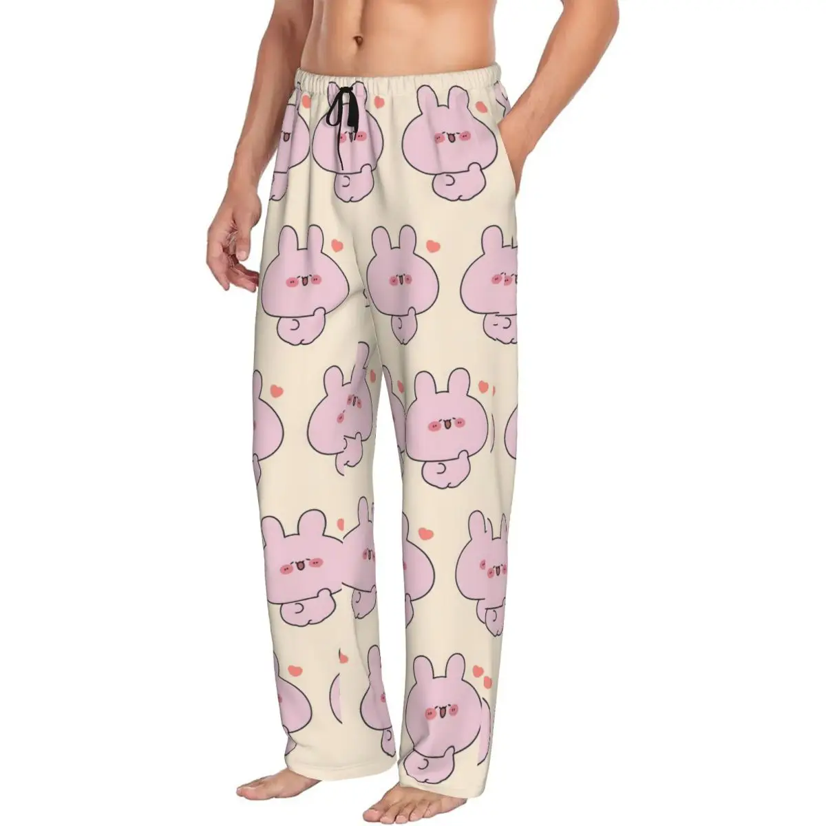 Custom Men Asamimichan Pajama Pants Print Cute Rabbit Sleep Sleepwear Bottoms with Pockets