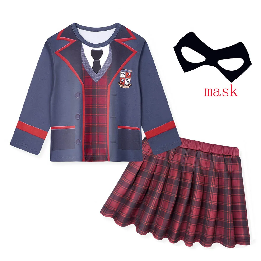 The Umbrella Academy 3 Kids Clothes Sets Girls Vanya Cosplay Halloween Costumes Tops and Skirt Mask 3pcs College Style Outfits