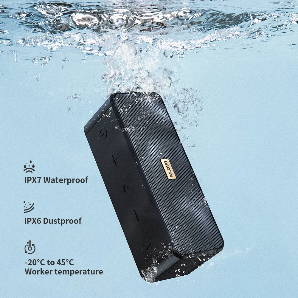 MLOVE Waterproof Bluetooth Speaker with TWS Wireless,Deep Bass,Bluetooth V5.3,AUX Input,23H Playtime,IPX7 Waterproof