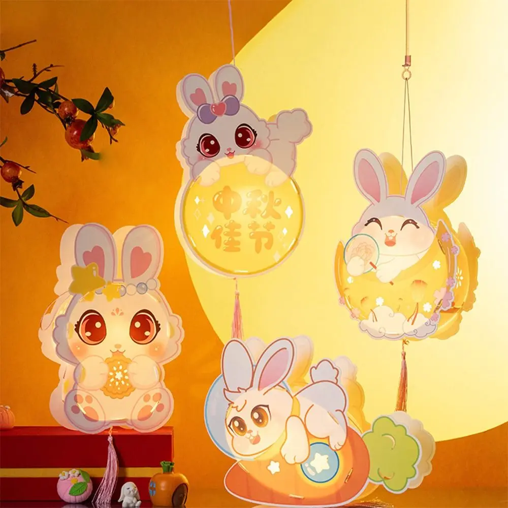 Chinese Jade Rabbit Middle Autumn Festival Lantern Luminous Hand Made Children DIY Lantern Material Kit Cartoon PP Gift