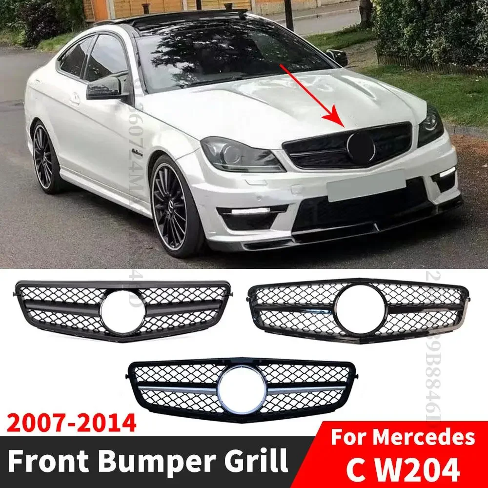 

For Mercedes Benz C W204 C43 2007-2014 AMG Front Hood Bumper Grille Racing Grill Facelift Tuning Accessories Grille Modification