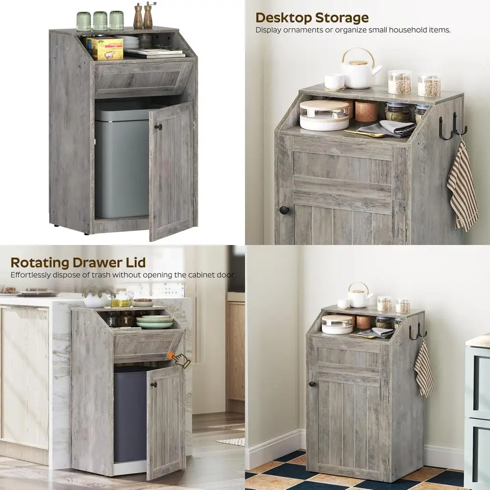 

10 Gallon Greige Wooden Recycling Cabinet with Flip Door for Kitchen and Laundry Use