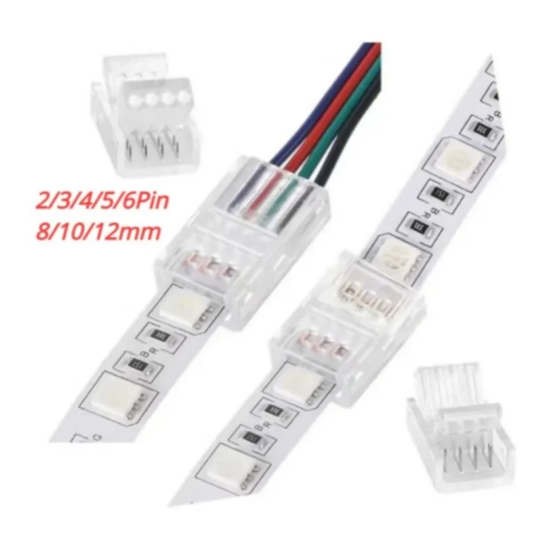 LED Light Strip Connector 2/3/4/5/6Pin 8/10/12mm Waterproof Wire Connector For SMD  5050 Single Color Multicolor RGB Tape