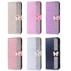 Rhinestone butterfly Shiny Wallet Flip Leather Case For Samsung A53 A33 A23 A13 A12 A22 5G A32 A52 A72 A03S Note 20 S21FE S20FE