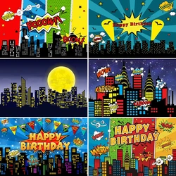 Super Hero Superhero City Children Baby Boys Birthday Party Photo Background Cake Table Decoration Banner Photography Backdrop