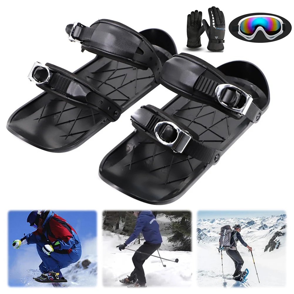 Mini Ski Skates Snow Shoes Skis Snowboards Adjustable Bindings Skiing Shoes Gloves Goggles Storage Bag Kit For for Winter Sports