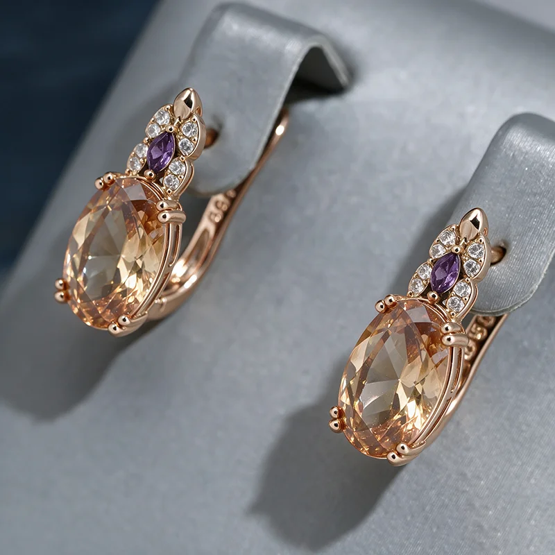 Wbmqda Glänzende 20*8mm Champagner-Stein-Ohrhänger für Damen 585 Roségoldfarben Modischer Urlaubsschmuck Accessoires – Detail 5