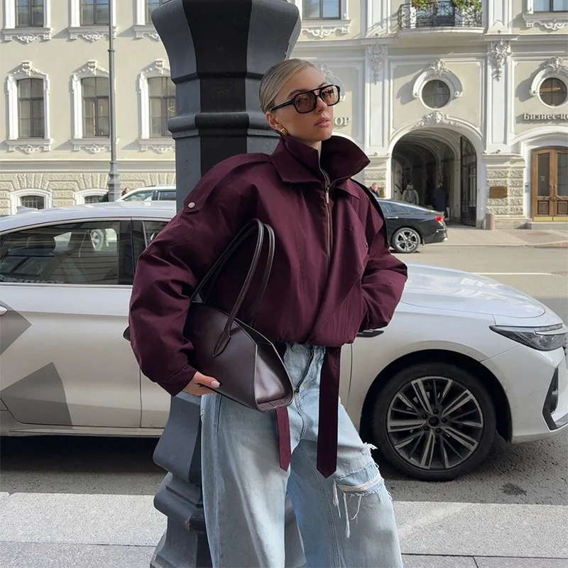 

Full Sleeve Coats 2025 New Winter Fashion Highstreet Wear LWomen Solid Color Bomber Short Jacket High Collar Pocket Zipper