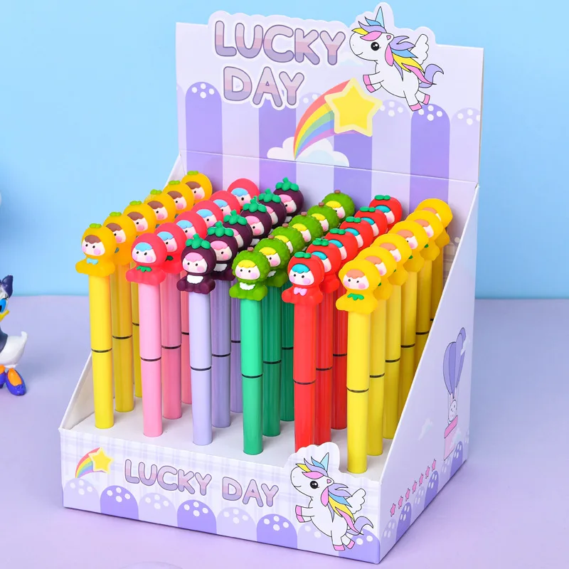 

36 Pcs with Box Cute Fruit Baby Shape Straight Liquid Roller Neutral Pen for Students with Quick-drying Gel Pen Writing Supplies