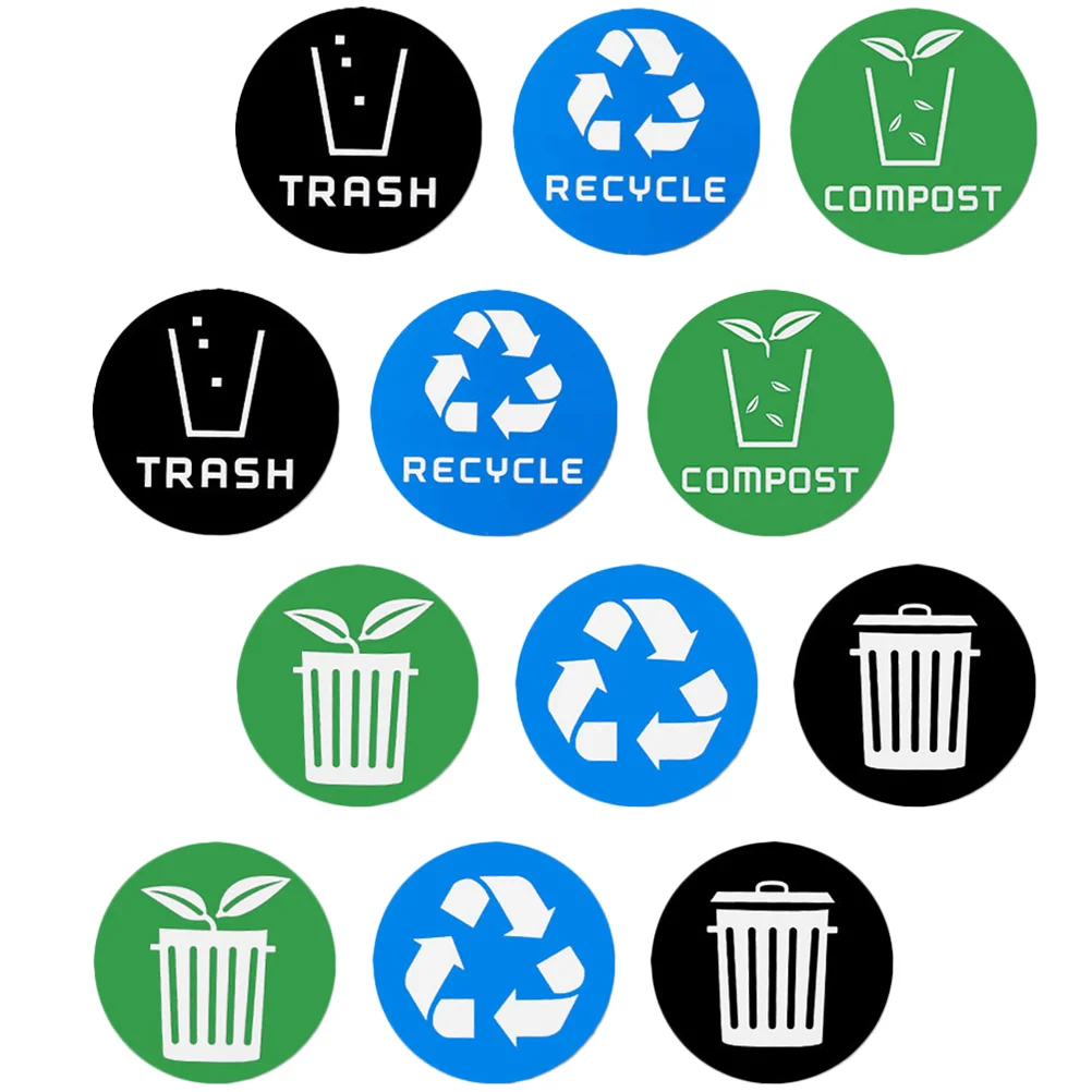 

12 Pcs Compost Bin Filter Garbage Sorting Stickers Round Recycle Labels Logo Waste Miss