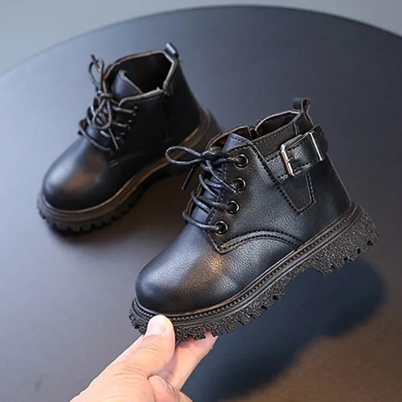 Children Ankle Boots Autumn Boys Patent Leather Shoes British Style Retro Girls Shoes Toddler Non-slip Snow Boots