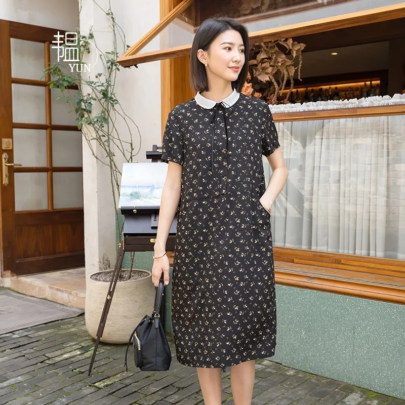 

Floral Print Slim Fit Summer Dr Women's Collar Loose Design Casual A-Line Skirt Polyester Fiber ort Sve Dr