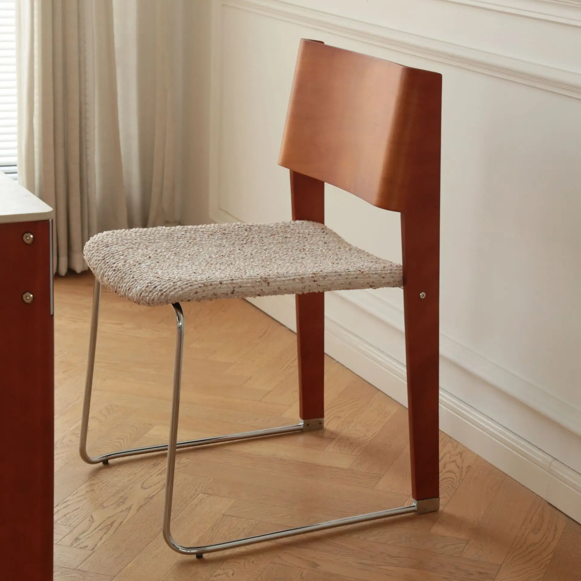 

Medieval designer dining chair household small apartment light luxury solid wood back chair French Bauhaus household desk chair