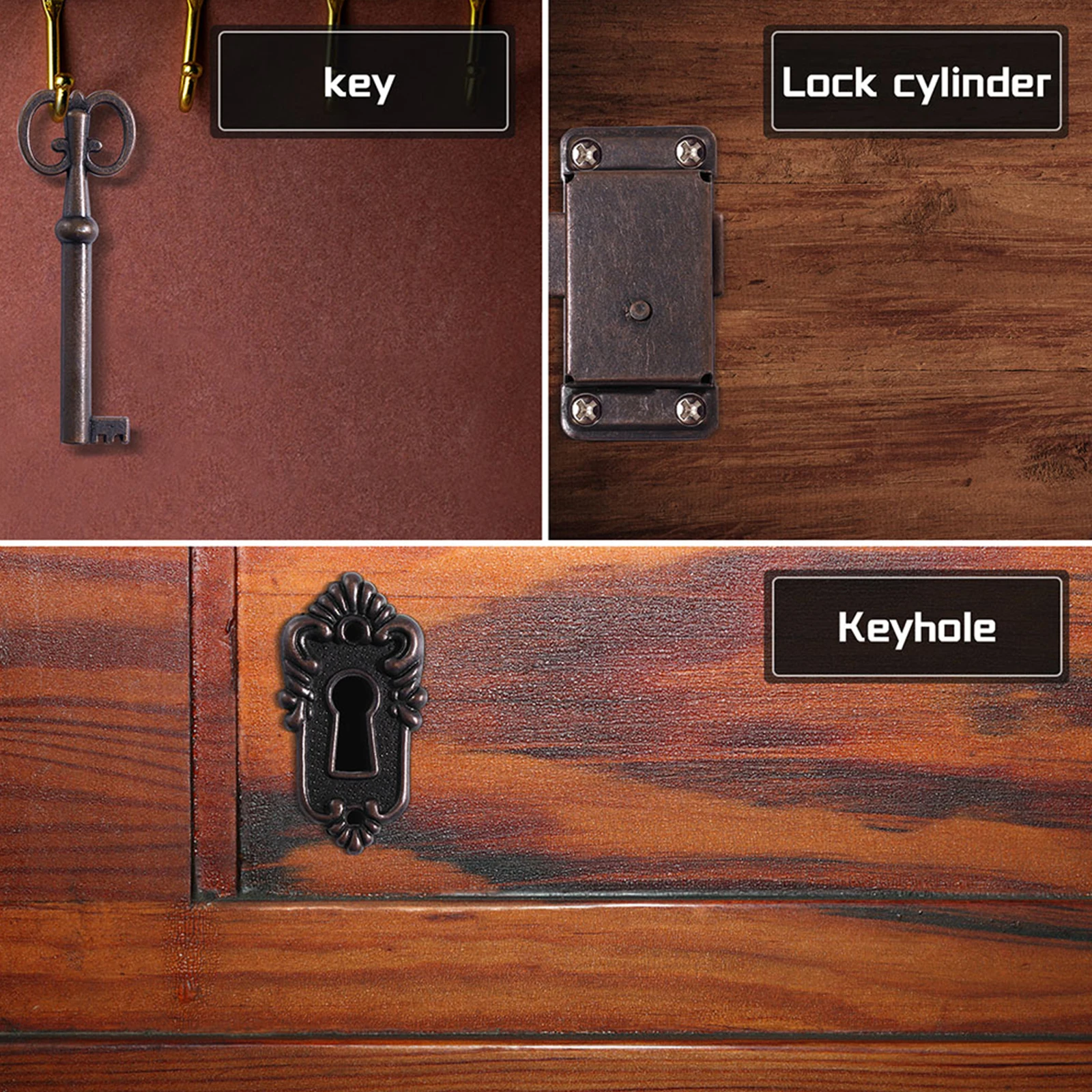 

6 Sets niture Lock Vintage Decor Replacement Key for Dresser Cabinet Door Latch Iron Locks