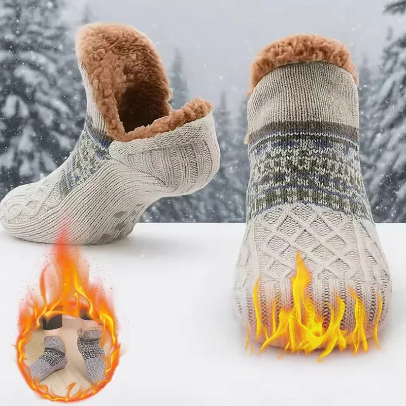 

Super Warm Winter Non-Slip Floor Socks - Unisex Velvet Boot Socks, Sleep/Carpet/Snow Slipper Socks for Women Men Home Wear