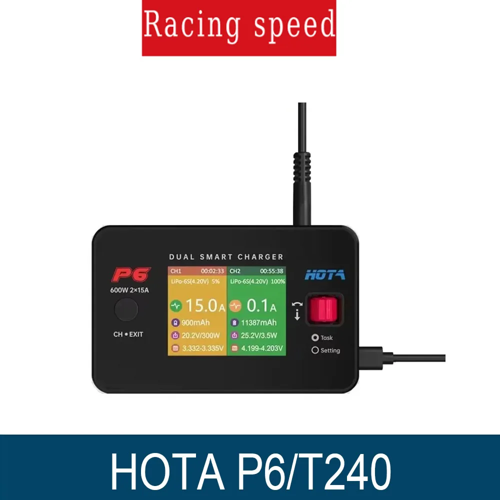 

HOTA P6 T240 AC240W DC 600W 15AX2 DC Dual Channel Smart Charger with Mobile Service Charging for Lipo 1~6S LiIon NiMH Battery