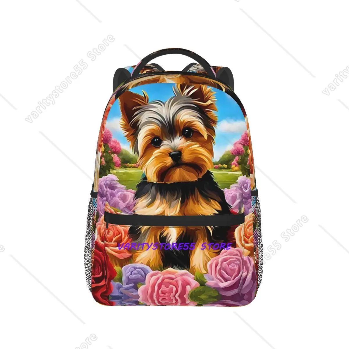 Yorkshire Terrier Puppy In New York Rose Garden Yorkie Dog Backpack Daypack Kids BookBag School Bag Shoulder Bags for Men Women
