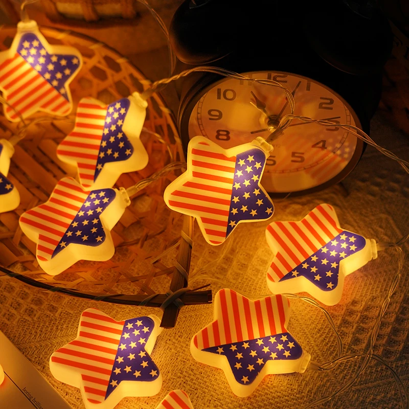 미국 국기 애국적인 LED 스트링 조명 - 빨간색, 흰색 및 파란색 7월 4일 장식, 독립 기념일 파티를 위한 야외 별빛 조명
