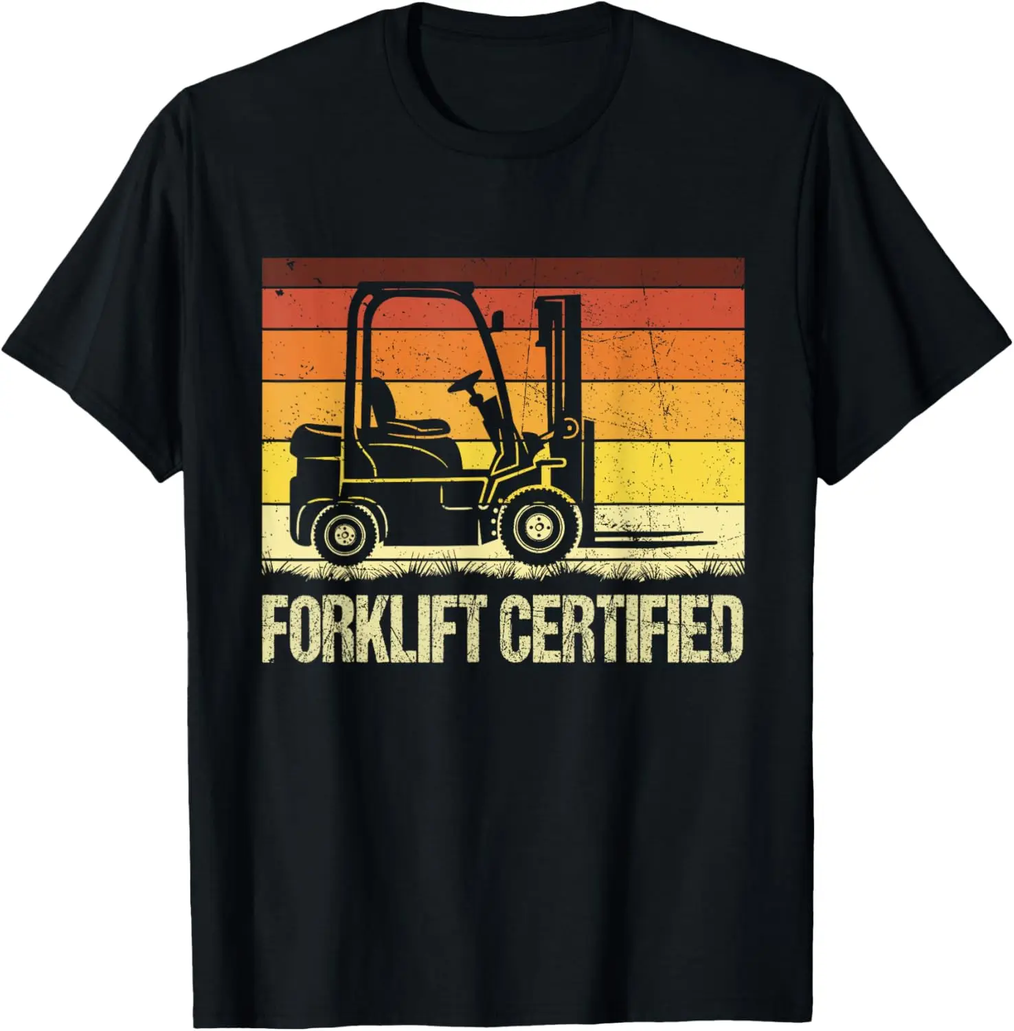 

Сертифицированная футболка в стиле ретро-оператор вилочного погрузчика. Футболка с водителем вилочного погрузчика.