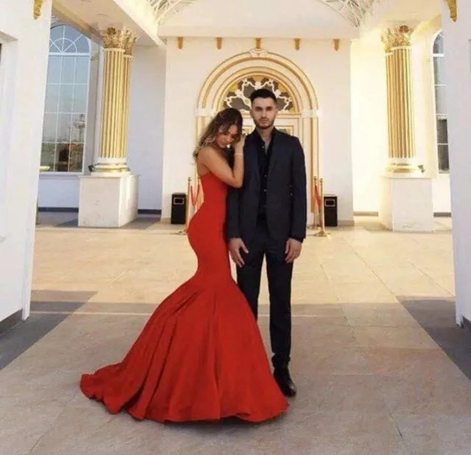 Vestidos De Noche De sirena roja para mujer, Vestido De fiesta Formal sin mangas, Vestido De Gala elegante con cuello en forma De corazón, vestidos De graduación largos De línea A, 2024