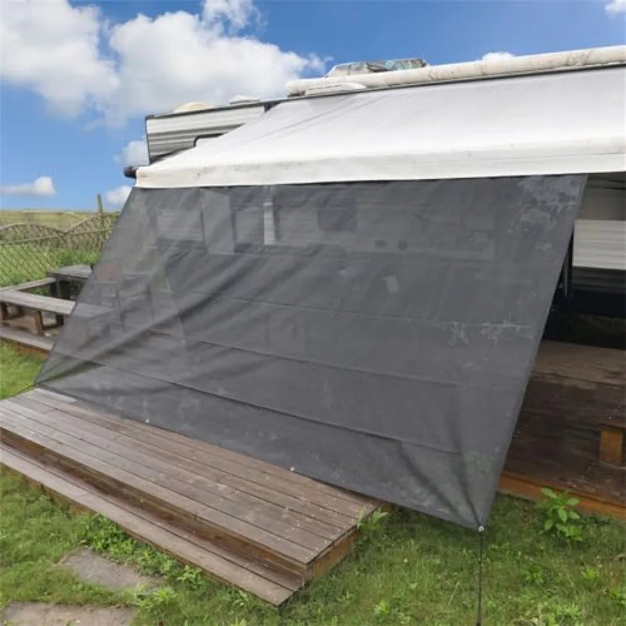 1 مجموعة 8FT x 20FT 3in RV المظلة شاشة الشمس مع الأشعة فوق البنفسجية حجب شبكة سوداء للمظلة الأمامية RV مجموعة كاملة تعزز حماية الظل #2